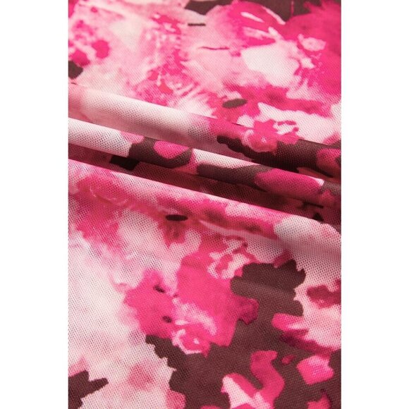 NWT FLORA Pink Floral Print Sheer Mesh Longsleeve - Picture 9 of 12